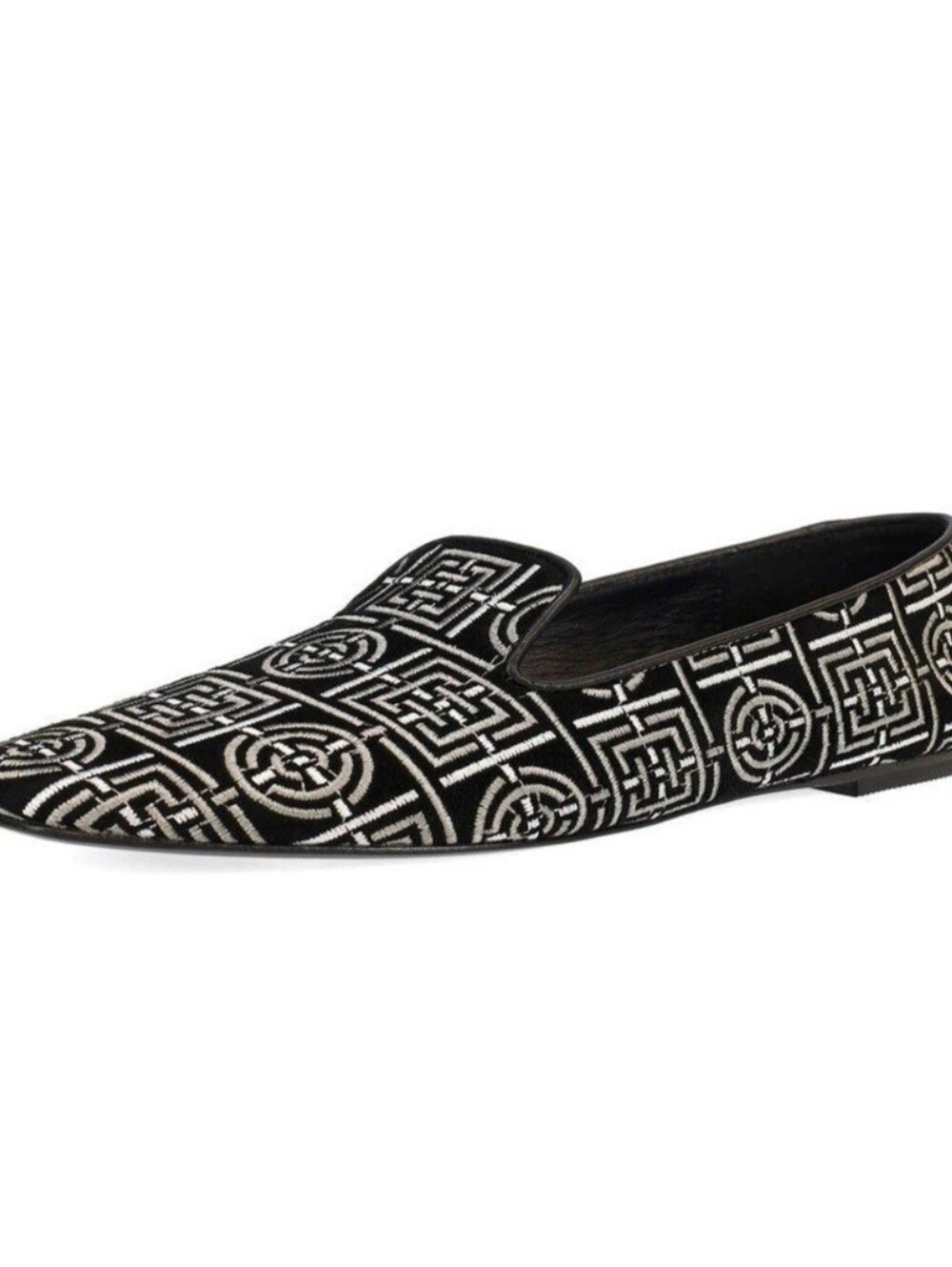 Natori Shoes Edda Black Suede Geometric Embroidered Loafers Size 7.5 NEW
